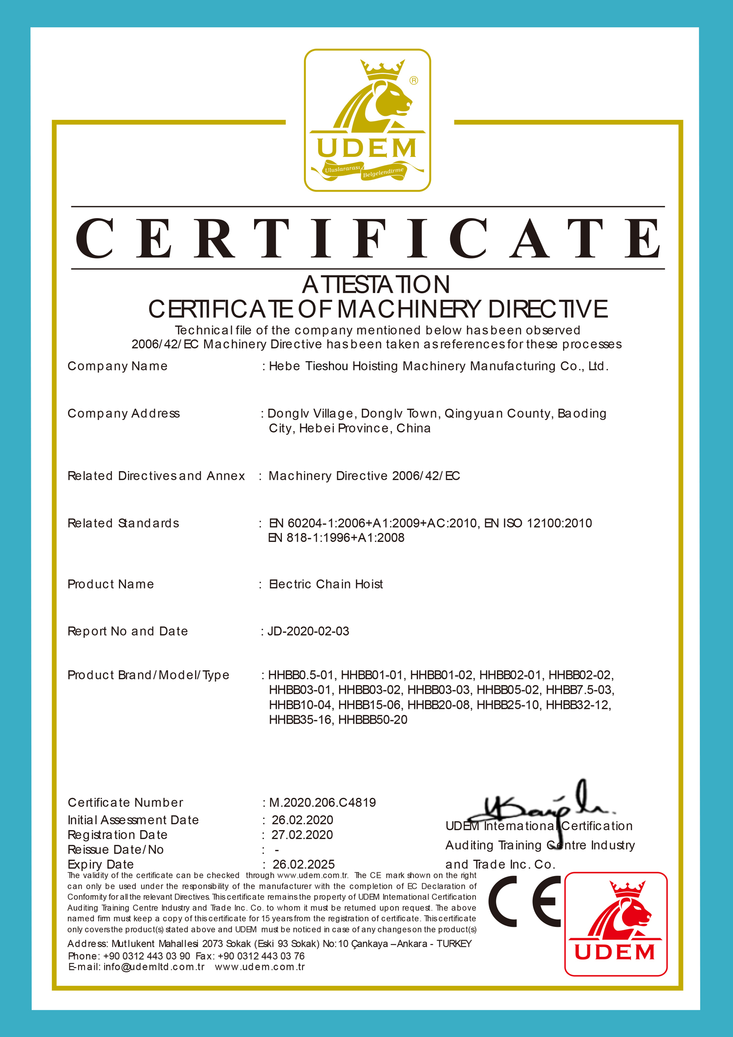 CE Bectric Chain Hoist